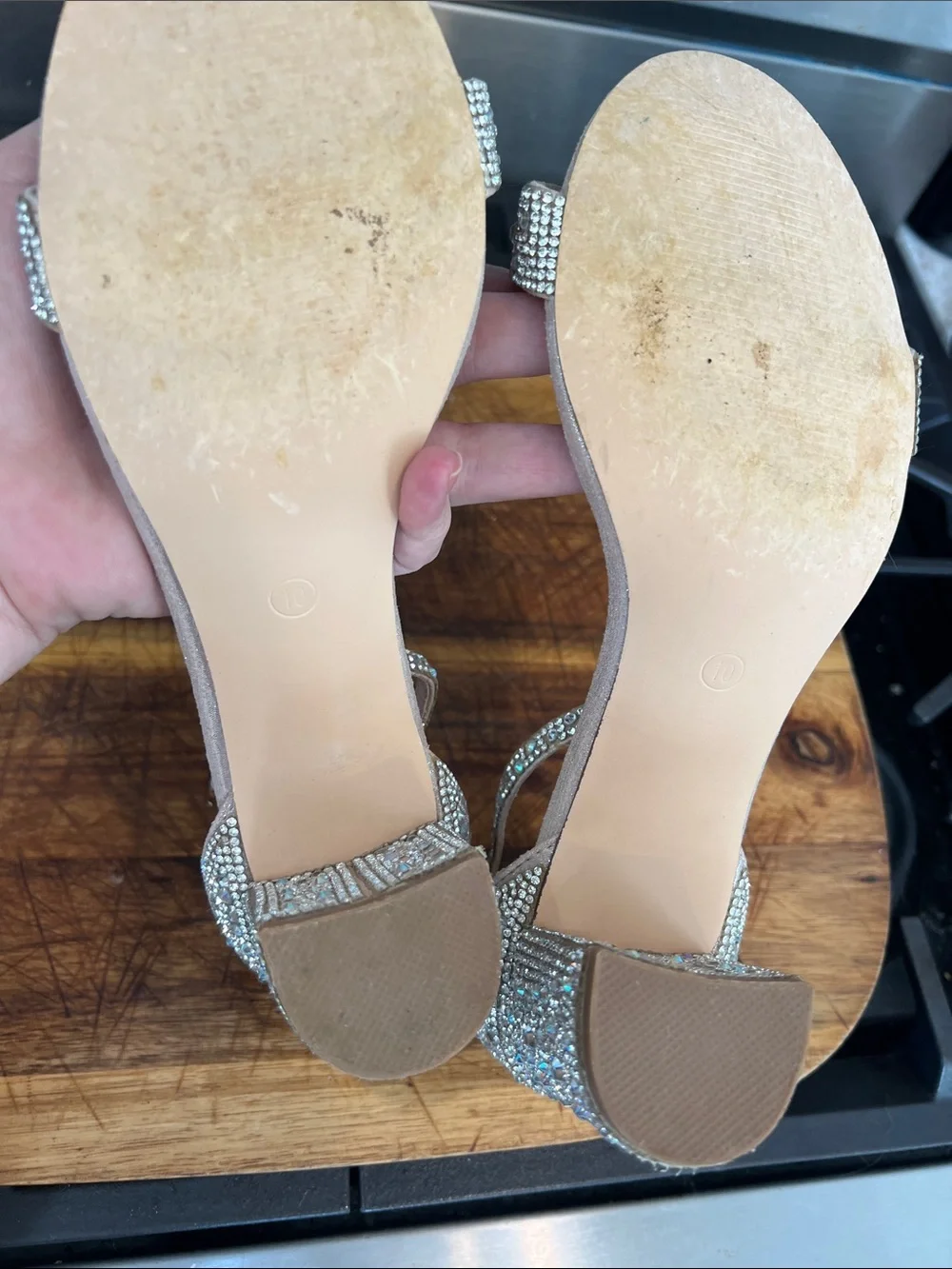 💎 DB Studio Silver Rhinestone Ankle Strap Block Heels Size 10 👡